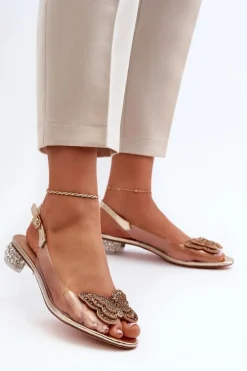 Transparentne Sandały Na Niskim Obcasie Z Motylem Różowe Złoto D&A MR38-388