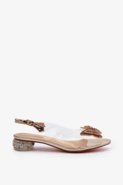 Transparentne Sandały Na Niskim Obcasie Z Motylem Różowe Złoto D&A MR38-388