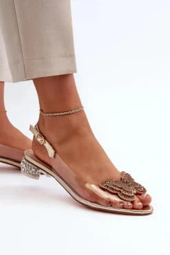 Transparentne Sandały Na Niskim Obcasie Z Motylem Różowe Złoto D&A MR38-388