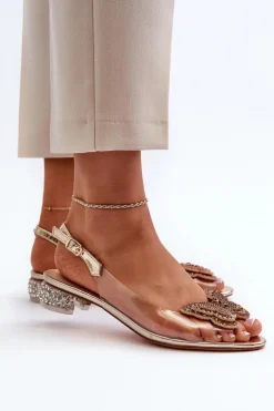 Transparentne Sandały Na Niskim Obcasie Z Motylem Różowe Złoto D&A MR38-388