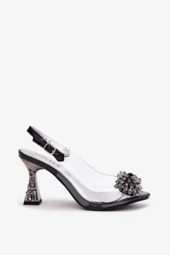 Transparentne Sandały Na Obcasie Z Kryształkami Vinceza 70116 Czarne