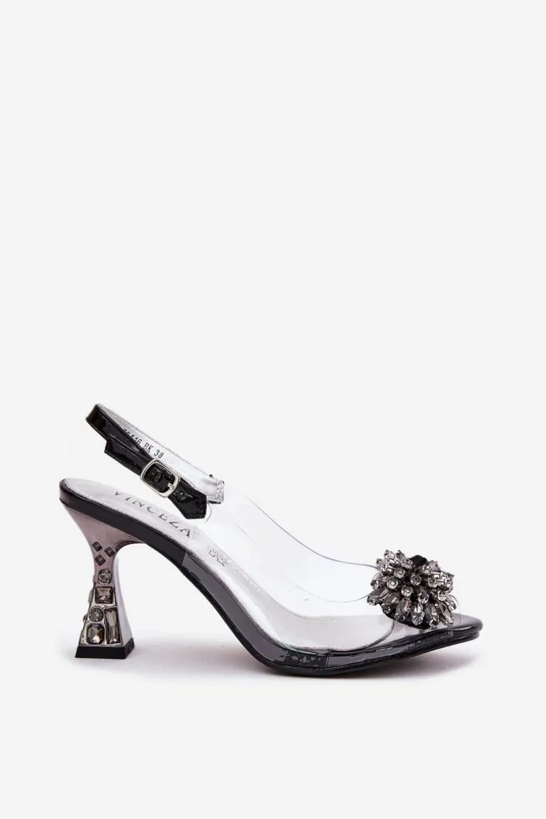 Transparentne Sandały Na Obcasie Z Kryształkami Vinceza 70116 Czarne