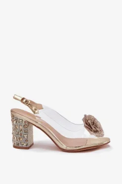 Transparentne Sandały Na Słupku Z Kryształkami I Ozdobą D&A MR51-702 Złote