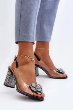 Transparentne Sandały Na Słupku Z Ozdobami S.Barski MR38-356 Czarne