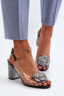 Transparentne Sandały Na Słupku Z Ozdobami S.Barski MR38-356 Czarne