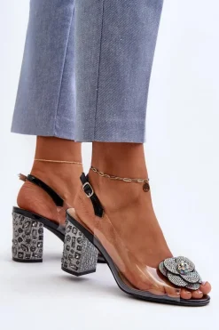 Transparentne Sandały Na Słupku Z Ozdobami S.Barski MR38-356 Czarne