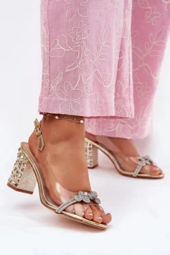 Transparentne Sandały Na Słupku D&A MR51-705 Złote