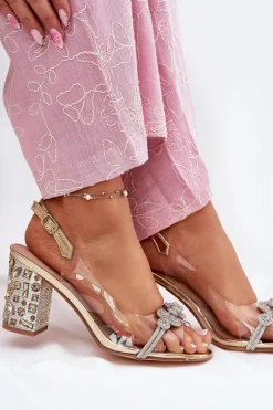 Transparentne Sandały Na Słupku D&A MR51-705 Złote