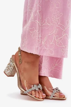 Transparentne Sandały Na Słupku D&A MR51-705 Złote