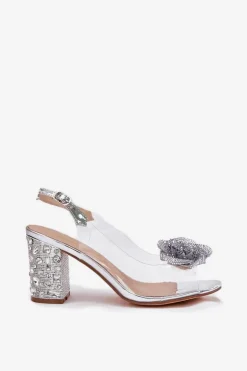 Transparentne Sandały Na Słupku Z Kryształkami I Ozdobą D&A MR51-702 Srebrne