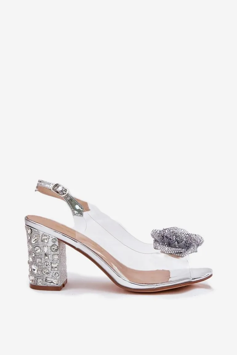 Transparentne Sandały Na Słupku Z Kryształkami I Ozdobą D&A MR51-702 Srebrne