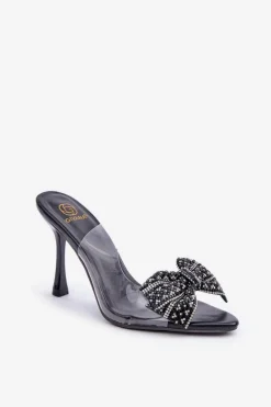 Transparentne Sandały Na Szpilce Z Błyszczącą Kokardą Czarne Viosta