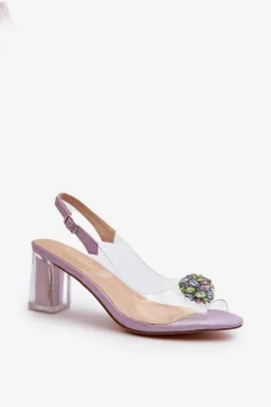 Transparentne Sandały Na Słupku z Ozdobą Fioletowe D&A MR38-454