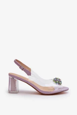 Transparentne Sandały Na Słupku z Ozdobą Fioletowe D&A MR38-454