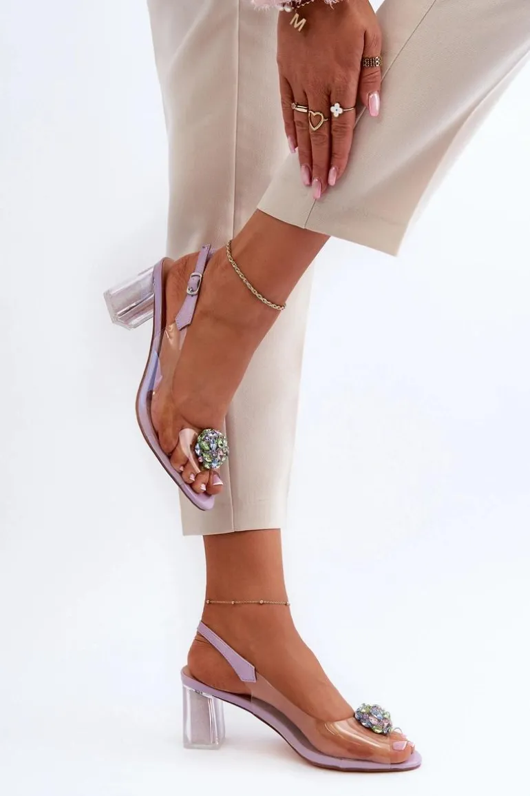 Transparentne Sandały Na Słupku z Ozdobą Fioletowe D&A MR38-454