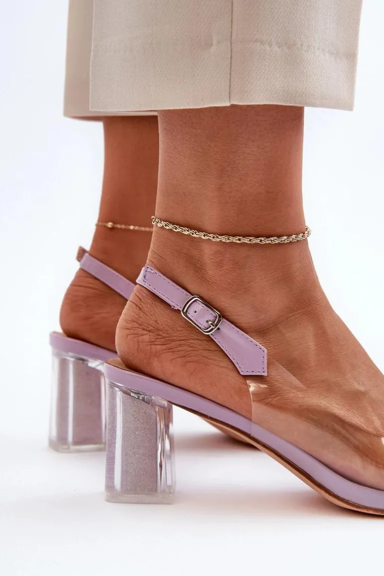 Transparentne Sandały Na Słupku z Ozdobą Fioletowe D&A MR38-454