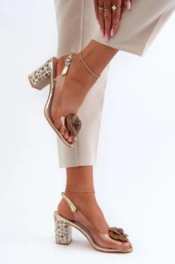 Transparentne Sandały Na Słupku Z Ozdobami S.Barski MR38-356 Złote