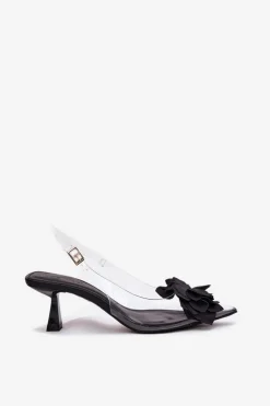 Transparentne Sandały Na Szpilce Z Ozdobnym Kwiatem Czarne Risalie