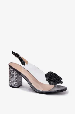 Transparentne Sandały Na Słupku Z Kryształkami I Ozdobą D&A MR51-702 Czarne