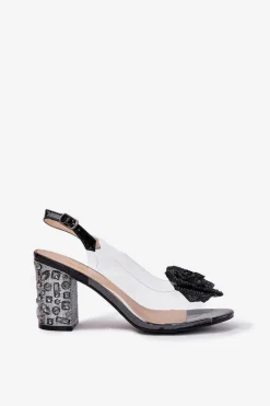 Transparentne Sandały Na Słupku Z Kryształkami I Ozdobą D&A MR51-702 Czarne