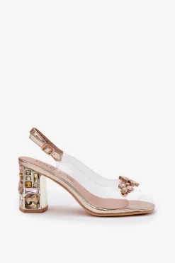 Transparentne Sandały Na Słupku Z Kryształkami Vinceza 70110 Złote