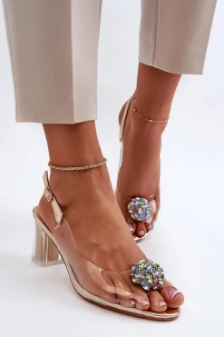 Transparentne Sandały Na Słupku z Ozdobą Złote D&A MR38-454