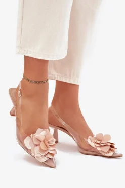 Transparentne Sandały Na Szpilce Z Ozdobnym Kwiatem Nude Risalie