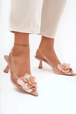 Transparentne Sandały Na Szpilce Z Ozdobnym Kwiatem Nude Risalie