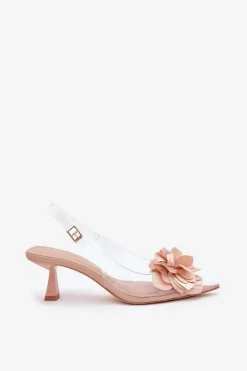 Transparentne Sandały Na Szpilce Z Ozdobnym Kwiatem Nude Risalie