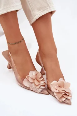 Transparentne Sandały Na Szpilce Z Ozdobnym Kwiatem Nude Risalie
