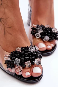 Transparentne Stylowe Sandały Na Słupku Czarny S.Barski MR1037-19