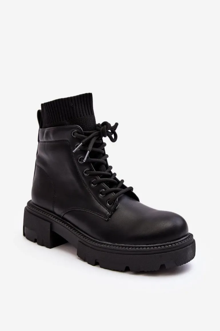 Trapery Botki Damskie Ze Skarpetą Czarne Rivella