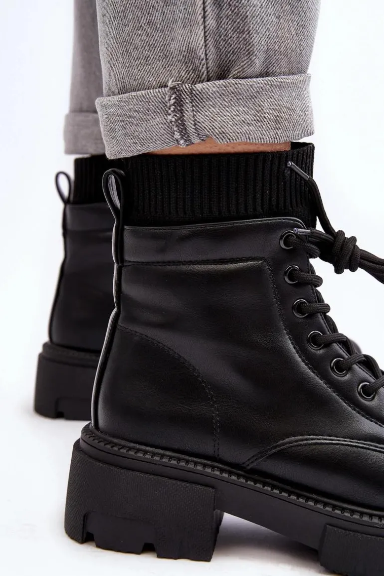 Trapery Botki Damskie Ze Skarpetą Czarne Rivella