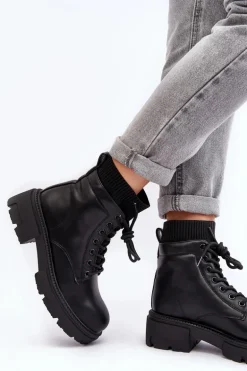 Trapery Botki Damskie Ze Skarpetą Czarne Rivella