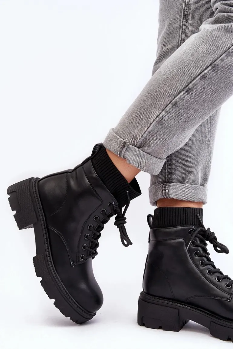 Trapery Botki Damskie Ze Skarpetą Czarne Rivella