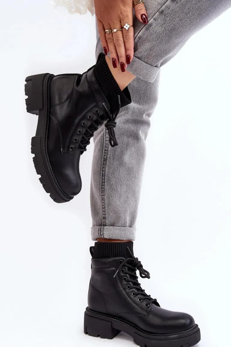 Trapery Botki Damskie Ze Skarpetą Czarne Rivella