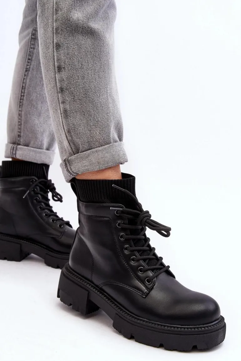 Trapery Botki Damskie Ze Skarpetą Czarne Rivella