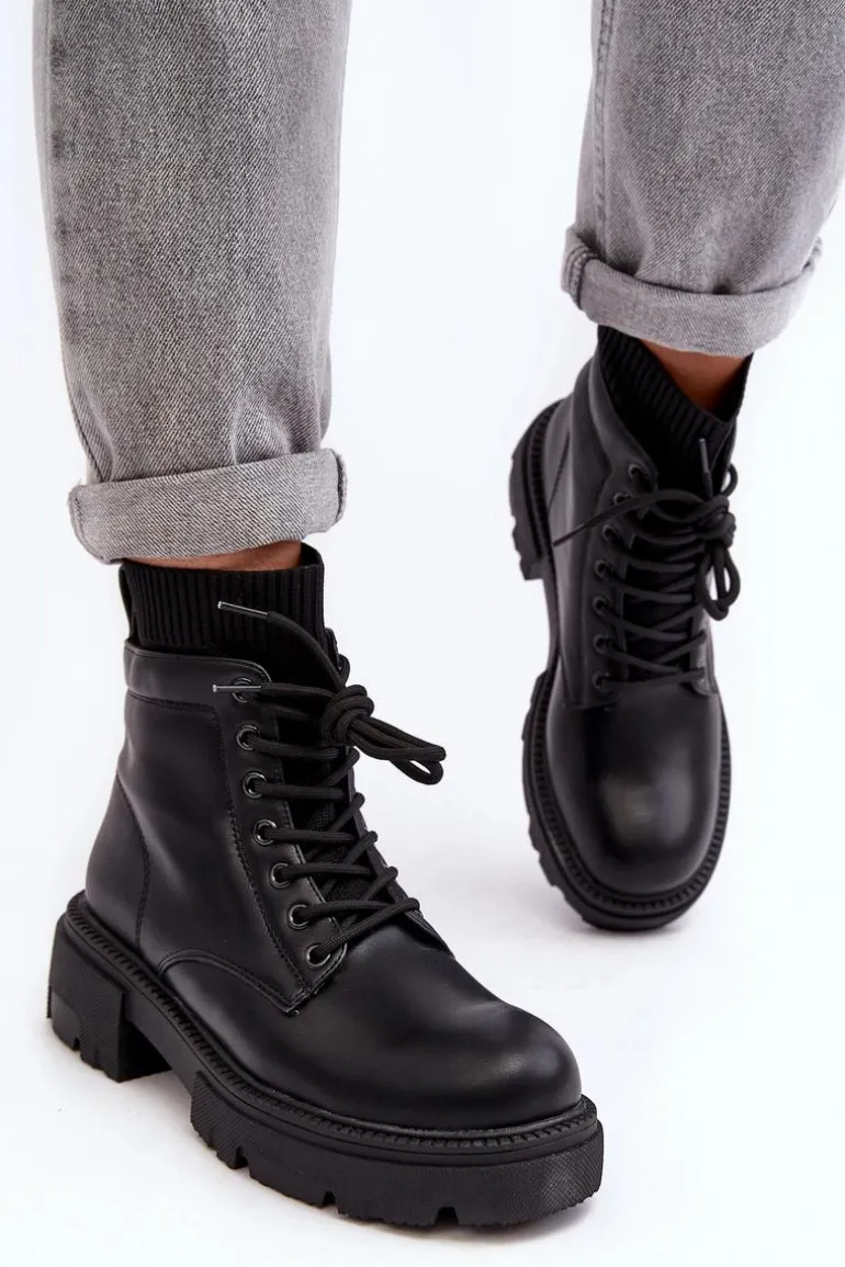 Trapery Botki Damskie Ze Skarpetą Czarne Rivella