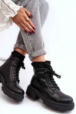 Trapery Botki Damskie Ze Skarpetą Czarne Rivella