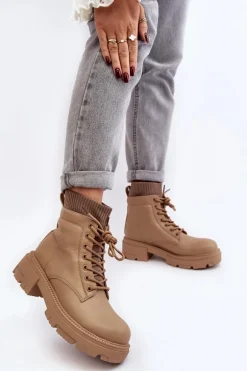 Trapery Botki Damskie Ze Skarpetą Beżowe Rivella