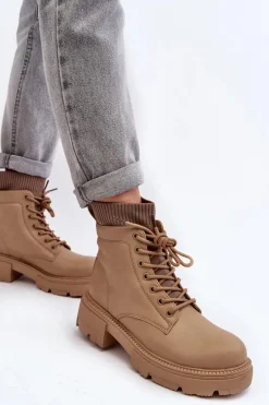 Trapery Botki Damskie Ze Skarpetą Beżowe Rivella