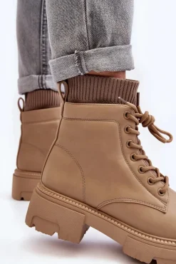 Trapery Botki Damskie Ze Skarpetą Beżowe Rivella