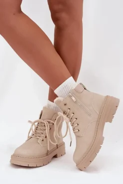 Trapery Damskie Ocieplane Futerkiem Na Zamek Jasnobeżowe Tharika