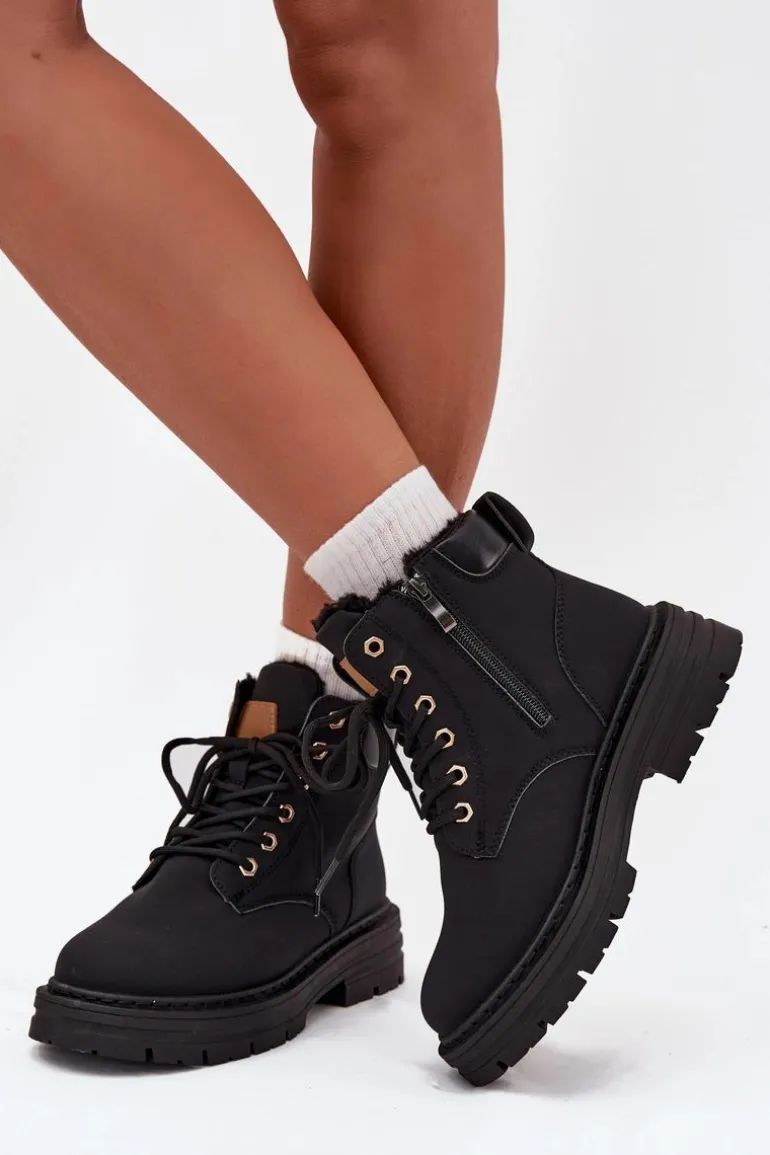 Trapery Damskie Ocieplane Futerkiem Na Zamek Czarne Tharika