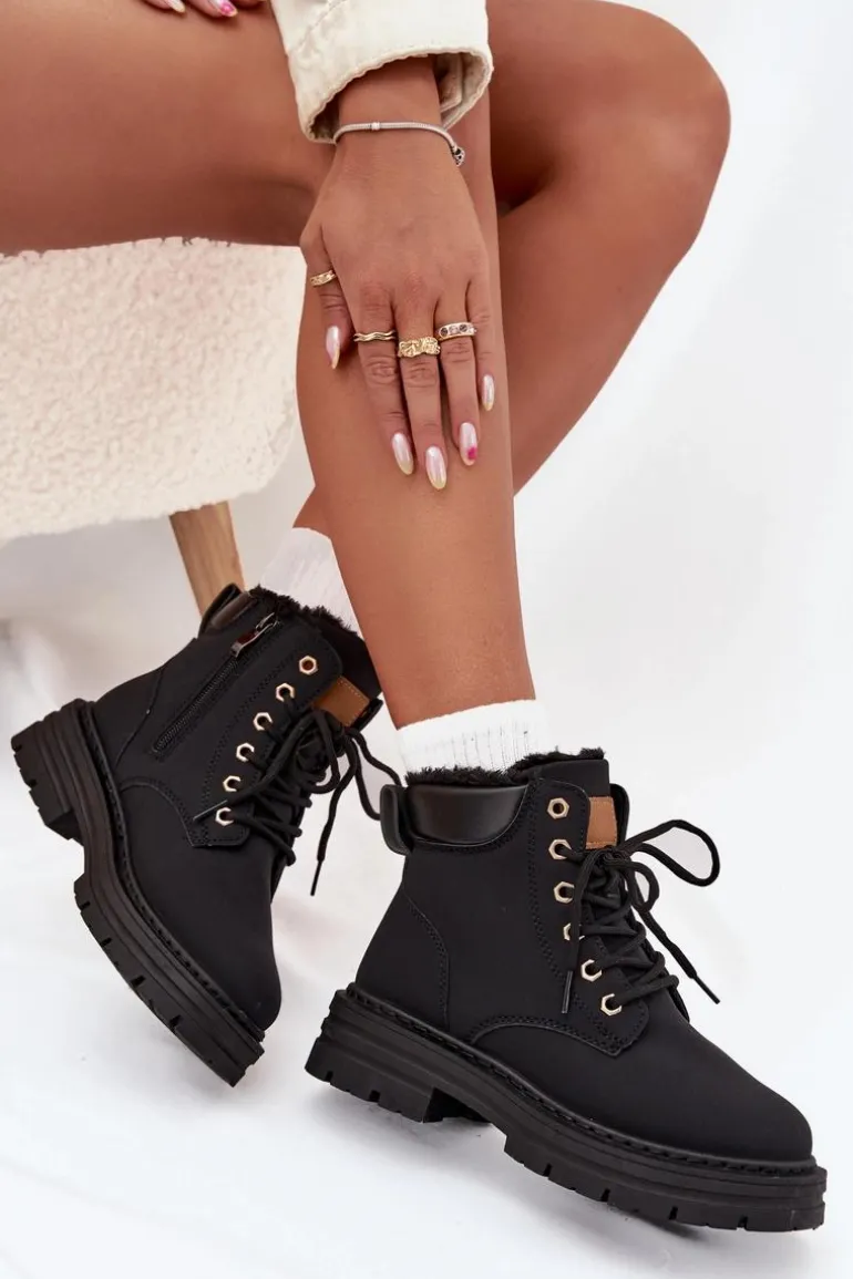 Trapery Damskie Ocieplane Futerkiem Na Zamek Czarne Tharika