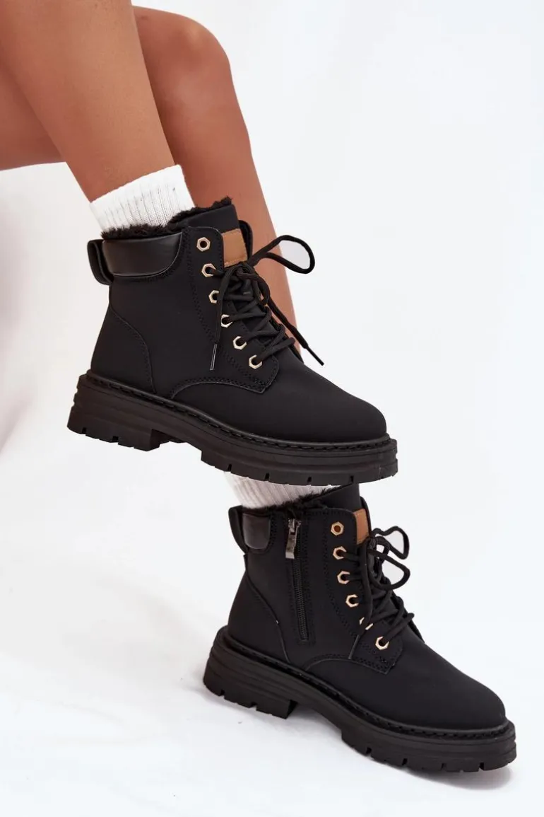 Trapery Damskie Ocieplane Futerkiem Na Zamek Czarne Tharika