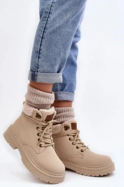 Trapery Damskie Skórzane Z Kożuchem Jasnobeżowe Lynnvia