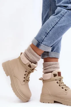 Trapery Damskie Skórzane Z Kożuchem Jasnobeżowe Lynnvia