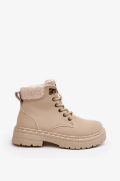 Trapery Damskie Skórzane Z Kożuchem Jasnobeżowe Lynnvia