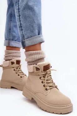 Trapery Damskie Skórzane Z Kożuchem Jasnobeżowe Lynnvia